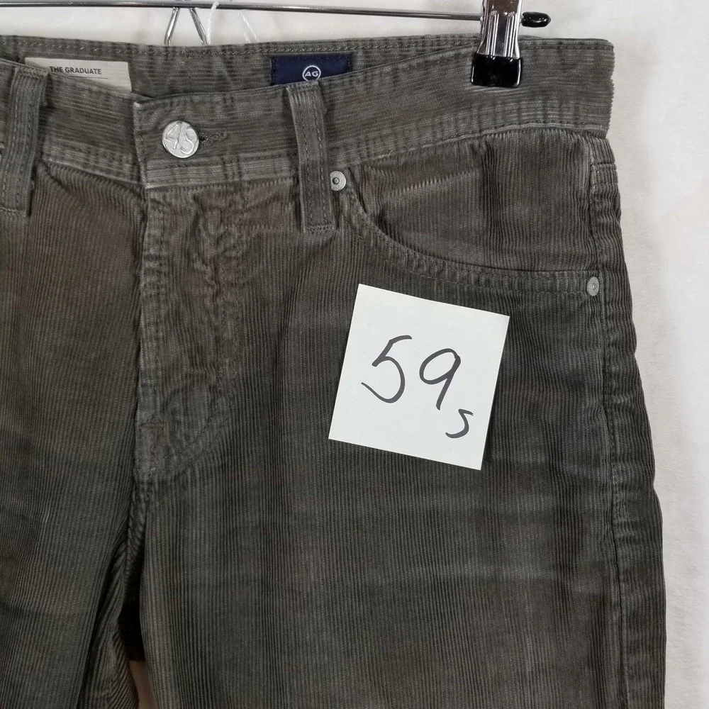AG Adriano Goldschmied The Graduate Corduroy Pants 29 Olive Grey 1174FVC-HIW-BUN